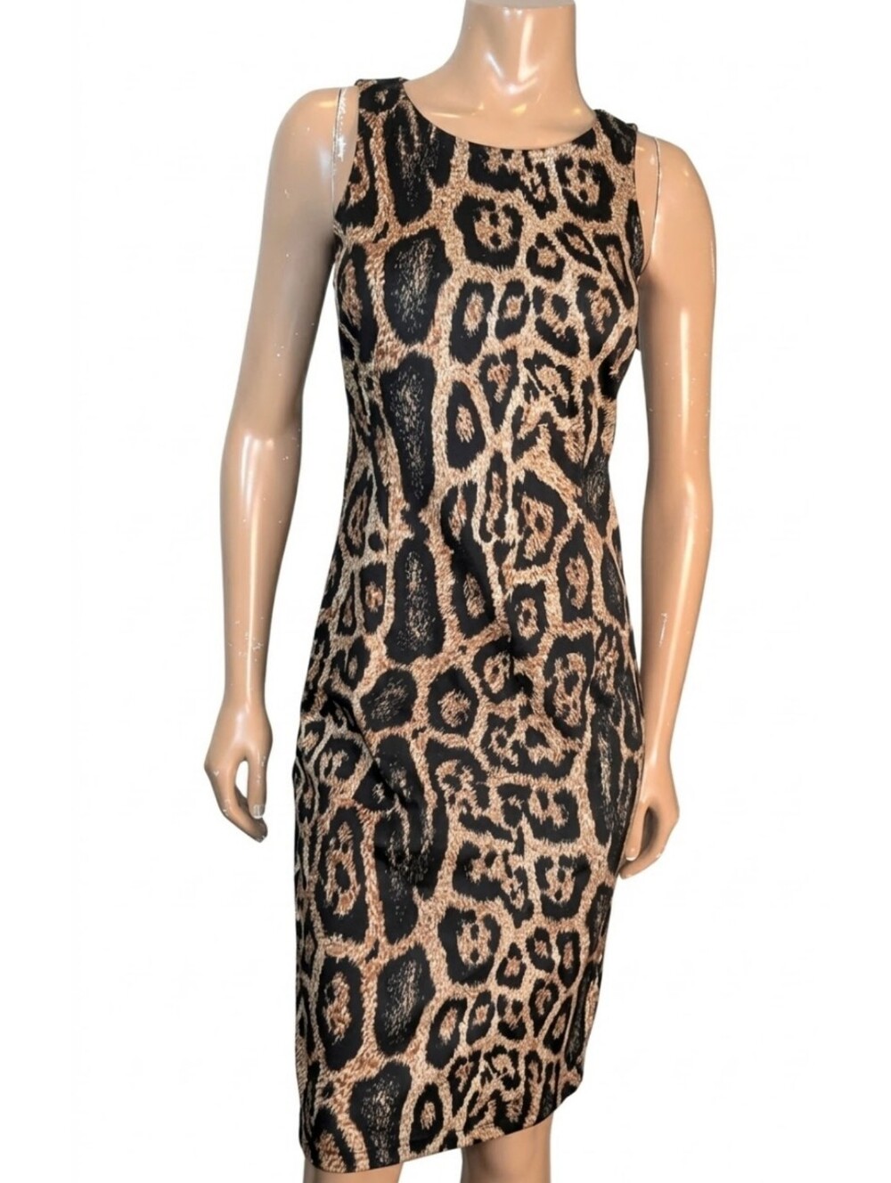 SUZY SHIER Leopard Print Sleeveless Sheath Bodycon Dress Scuba Size Medium